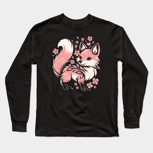 Cherry Blossom Fox - No Type Long Sleeve T-Shirt by Trendsdk